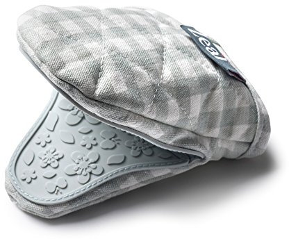 Zeal Silicone & Cotton Mini Mitt Pot Holder Gingham, Duck Egg Blue, 17.5 x 13.5 x 2.5 cm