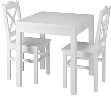 Erst-Holz Weiße Essgruppe mit Tisch und 2 Stühle Kiefer Massivholz waschweiß 90.70-50 A W Set 20
