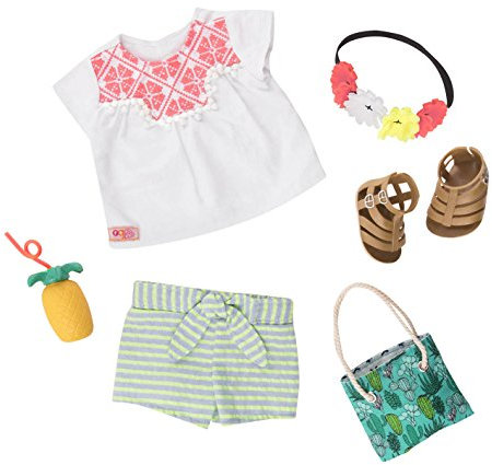 Our Generation – Puppenkleidung mit Blumen – Geldbörse & Ananastasse Zubehör – 46 cm Puppenkleidung – Rollenspiel – Spielzeug für Kinder ab 3 Jahren – Fashion Fiesta