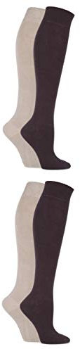 SockShop Ladies Bamboo Kneehigh Socks - Knee High Soft Breathable Cooling Socks with Smooth Toe Seams, Plain & Striped Size 4-8 Many Colours 4 Pair Multipack Cocoa 4-8