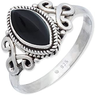 mantraroma Ring Silber 925 Damen Onyx Edelstein schwarz ausgefallen verspielt