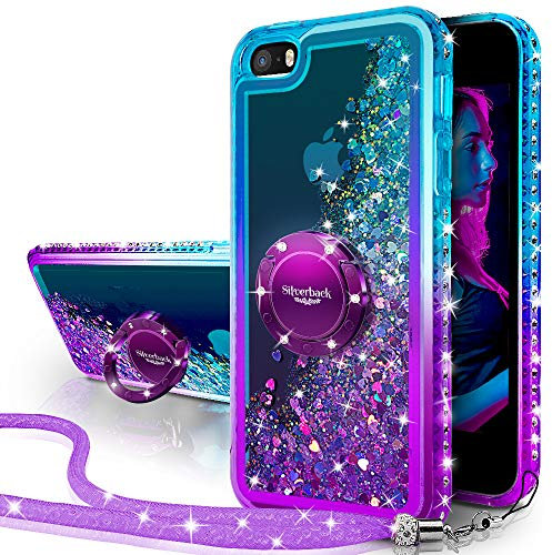 Miss Arts für iPhone SE (1.Gen 2016) / 5 / 5S Hülle,[Silverback] Mädchen Glitzern Handyhülle mit Ringständer, Cover TPU Bumper Silikon Flüssigkeit Treibsand Clear Schutzhülle für iPhone SE -LILA