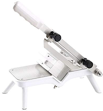 0.3-15mm Adjustable Manual Frozen Meat Slicer - Cutting Machine with Safe Non-Slip Feet and 200mm Stainless Steel Blade for Beef Roll Meat,White