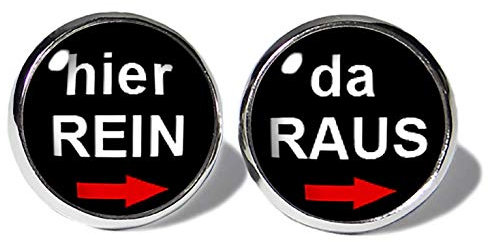 Schwarze Hier Rein Da Raus Ohrstecker ABOUKI Unisex Damen Herren Kind Kinder Edelstahl Ohrschmuck mit lustigem Spruch-Motiv handgefertigte Ohrringe silber-farben