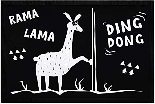 MoonWorks® Fußmatte mit Spruch lustig Rama Lama Ding Dong Tür-Klingel Matte rutschfest & waschbar schwarz 60x40cm
