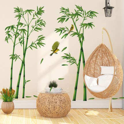 Gshy Stickers Muraux Bambou Vert Autocollants Muraux Oiseau Chinois Style Décorations Salon Chambre Maison
