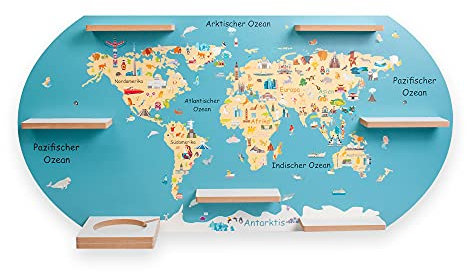 Regal „Welt“ geeignet für Toniebox und Tonies inkl. 40 Metallplättchen für Flexible Befestigung der Tonie Figuren (Welt)