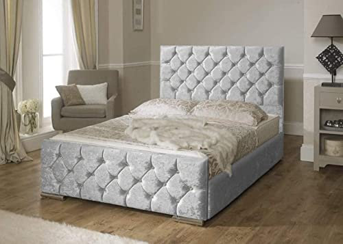 Spring Well Luxury ATN Gas Lift Ottoman Storage Bed Frame in Crushed Velvet & Plush Fabric (4ft6 Double, Cream Crushed Velvet Fabric)
