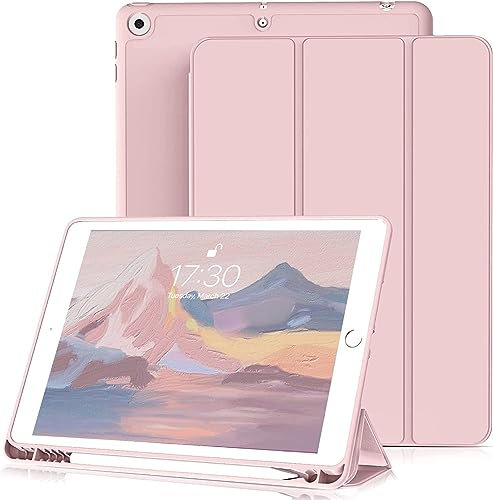 JKSML Hülle für iPad 9. / 8. / 7. Generation mit Stifthalter 10.2 Zoll Modell 2021/2020 / 2019, Auto Schlaf/Aufwach Funktion | Ultradünne Schutzhülle aus TPU für iPad 10.2 Zoll, Rosa