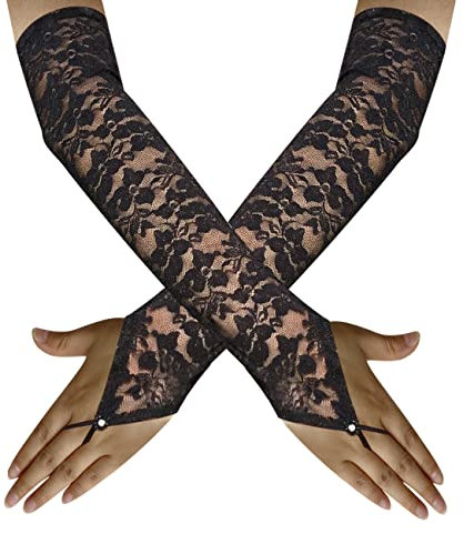 Damen Lange Opera Party 20er Jahre Fingerlose Spitze Handschuhe Dehnbar Erwachsene Größe Ellenbogen Länge Prom Cosplay Abend Hochzeit Abendessen Braut Tanzhandschuhe