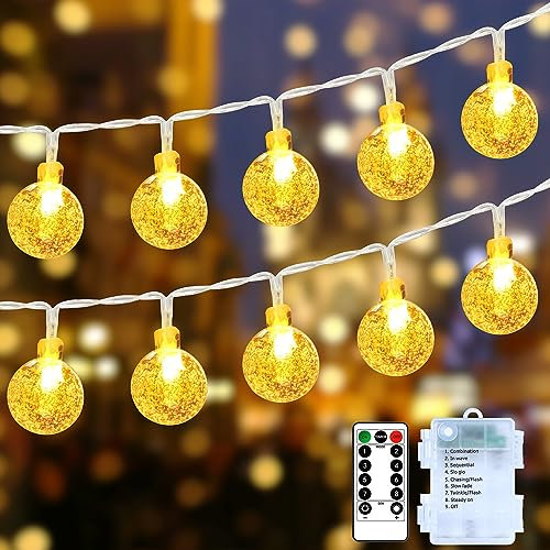 GCMacau Luci Natale Esterno Batteria 100 LED, 12M Luci Da Esterno A Batteria con 8 Modi, Timer Luci Fiabesche Alimentate a Batteria Impermeabile (IP65) Sfera di Cristallo per Caffè Giardino