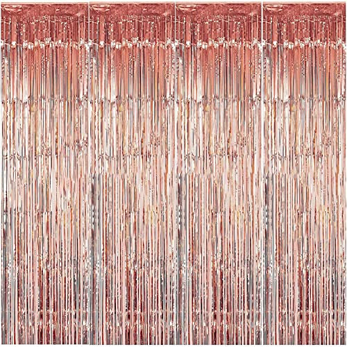 4 Stück Lametta Vorhang, Tinsel Folie Vorhang, Folienfransen Vorhang, Dekovorhang Vorhänge, Glitzer Tinsel Curtain für Weihnachtsbaum Geburtstage Festivals Party Bühnendekor (Gold)