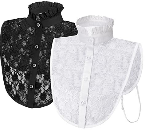 PHOGARY 2 Pièces Col Chemisier Femme Amovible, Dentelle Faux Collier Détachable Col Chemisier Dickey Demi Chemises Faux Collier Décoratif de Chemise de Blouse Chemisier Col Amovible pour Femmes