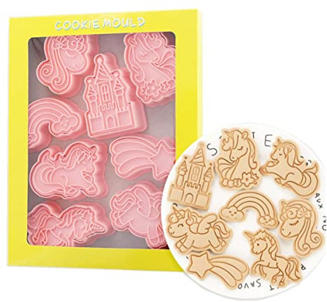 8 Stücke Niedliche Einhorn Ausstechform Keksformen Zum Backen Keksform Presse Prinzessin Schloss Keksform Set Küchenwerkzeuge Kunststoff Keksstempel (Einhorn B)