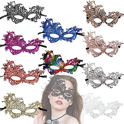 Zeaying 10 Stücke Maskenball Maske Damen Glitzer, Fasching Maske Damen, Maske Spitze Sexy, Venezianische Maske Damen, Faschingsmasken Gesicht Famen, Für Party Abend Ball, Cosplay Party, Mix-farbe