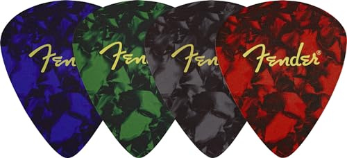 Fender Plektrumförmiges Leder Untersetzer Set, 4 Stück, Logo-Design, Mehrfarbig, Geschenk für Gitarrenfans