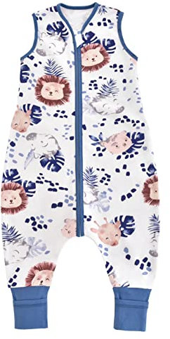 Chilsuessy Baby Sommerschlafsack mit Füßen 0.5 Tog Kleine Kinder Schlafsack mit Beinen Unwattiert 100% Baumwolle Schlafstrampler für Jungen und Mädchen, Dschungel Löwe, 90cm/Baby Höhe 100-110cm