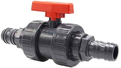 PVC Kugelhahn Set I 2-Wege-Ventil mit Innengewinde + 2x Schlauchtüllen 34-30mm | Absperrhahn zur Druckflussregulierung I PVC-Schlauchverbinder I Kugelschieber für Pool- und Teichbau I bm270
