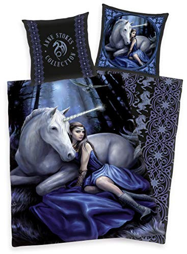 Bettwäsche glatt Anne Stokes Einhorn Blue Moon 135 x 200 cm 100% Baumwolle NEU Wow - All-In-One-Outlet-24 -