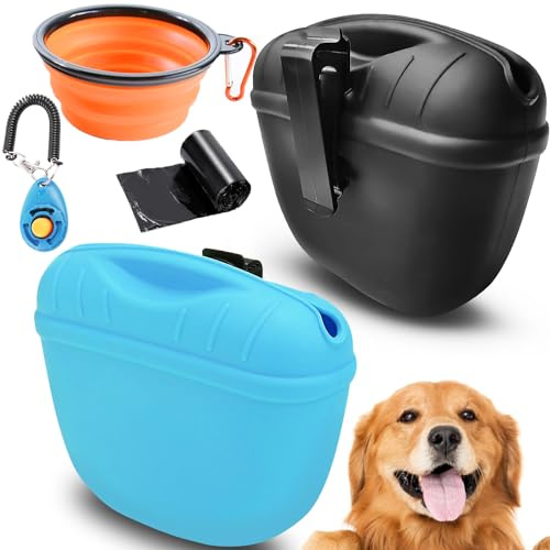 Silikon-Leckerli-Tasche für Hunde, 2 Stück, Hunde-Leckerli-Taschen zum Spazierengehen, mit Magnetverschluss und Gürtelclip, Hundefutterbehälter für den Außenbereich