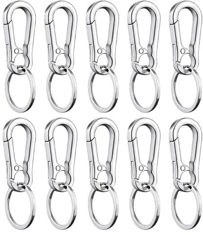 EUPSIIU 10 Stück Metall Schlüsselanhänger, Karabiner Clip, Schlüsselanhänger, Kettenclips, Hakenhalter, Schlüsselring Verschluss Abnehmbare Karabinerhaken für Herren und Damen (Silber)
