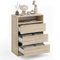 KOMTO Kommode mit 3 Schubladen - Komodenschrank für Schlafzimmer Schubladenkommode mit 1 offenen Fächern für Wohnzimmer | Sideboard Leon Sonoma Eiche 70 x 37 x 90 cm