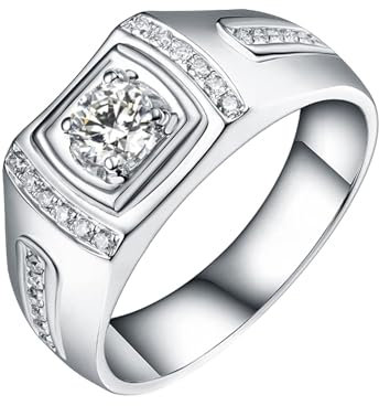 Herren Ringe 53, Diamond Ring Herren 18 Karat Weißgold Lab Diamant 0.3Ct De Rundschliff Vvs mit Diamant Natur Ct Gravur für Hochzeit