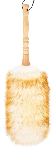 FeelfunFeather Plumeau en laine d'agneau avec poignée en bois massif, sangle de suspension en cuir, poignées confortables, plumes naturelles de 49,8 cm de long, pour nettoyer les murs, les plantes, le