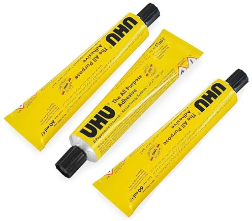 UHU Glue 60ml Pack of 3 tubes. All Purpose Glue Perfect For Crafts Transparent Fast drying Strong, Arts, Craft, DIY. In Premier Life Box