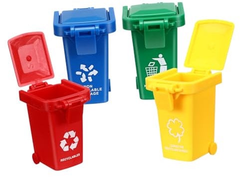 VICASKY 40 Pcs Mini Trash Can Mini Bin Mini Trash Bin Trash Can with Wheels Trash Classification Toy Toys Vehicle Garbage Sorter Toy Office Cart Models Child Plastic Cup Red Pulley