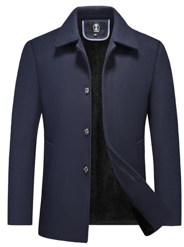KUDORO Manteau Homme en Laine Chaud pour Hiver Trench Coat Classique Caban Parka Pardessus Slim Fit Business Duffle-Coats Coup-Vent Revers Overcoat(Bleu Marin,4XL)