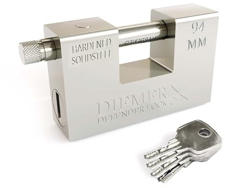 DIEMER® Defender [Anti-Rust] Heavy Duty Container Padlock with 5 Keys - Waterproof Padlock, for Containers, Garage Doors, Indoor and Outdoor Doors, Warehouse Doors (94mm)