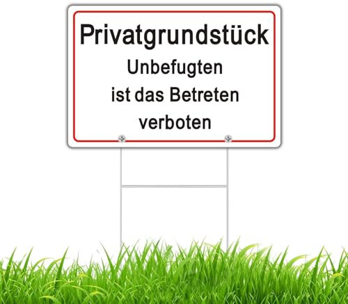 Privatgrundstück Schilder mit Pfosten Metall Alu Reflektierend 20x30cm Privatgrundstück Betreten und Befahren Verboten Schild mit 35cm H Metall Pfosten UV-beständig Wetterfest