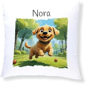 Druckerino Kinder Kuschelkissen mit Namen personalisiert - Geschenkidee - Kinder Kissen mit Namen 40 x 40 cm inkl. Kissenfüllung - personalisierte Geschenke (Welpe)
