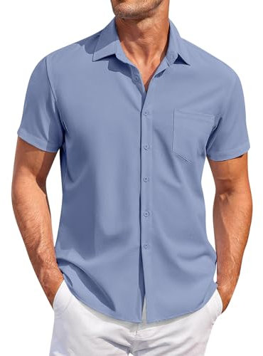 Générique Chemise à Fleur Homme Manche Courte en Coton - Chemise à Carreaux Été - Chemisette Blanche Bleu M