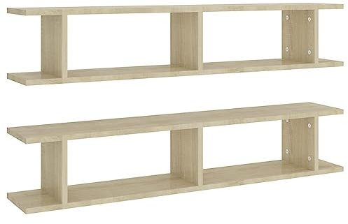 vidaXL 2X Wandregal Hängeregal Wandboard Bücherregal Regal Wand Dekoregal Schweberegal Wandablage Büroregal Sonoma-Eiche 105x18x20cm Holzwerkstoff