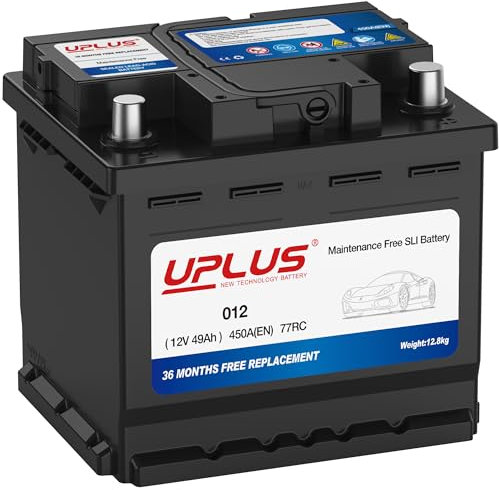 UPLUS 012 Car Battery, 49Ah 50Ah 12V CCA: 450A (EN) 77RC, Maintenance Free for standard non-start-stop vehicles 207L x 175W x 190H(mm)