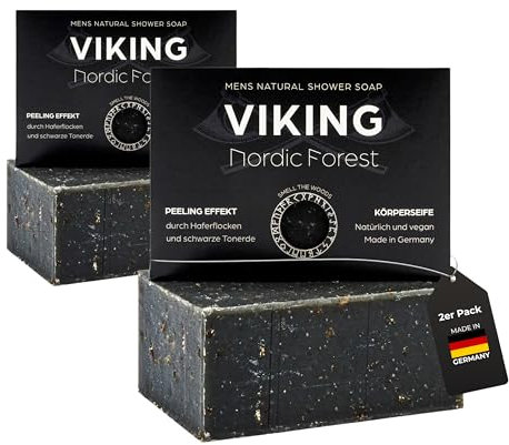 MEDUNA Peeling-Seife Viking Nordic Forest 2x100g - feste Naturseife - Handmade Soap - vegane Pflegeseife - Körperseife für alle Hauttypen - Bio-Kokosöl & Shea Butter Männerpflege - Made in Germany
