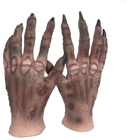 Horrific Halloween Demon Gloves Scary Latex Hairy Claw Hand Gloves with Long Nails Werewolf Zombie Devil Monster Witch Cosplay Costume Accessory for Theme Party Haunted House (Brown, One Size)
