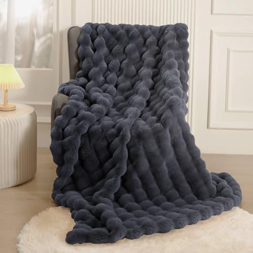 Gezu Kuscheldecke Flauschig Plüsch Decke 150x200cm Grau Super Weiche Kuschelige Fuzzy Bettdecken Kaninchen Kunstfell Decke Leichte Decken Warme Kuscheldecke für Couch Bett Sofa Schlafzimmer Büro
