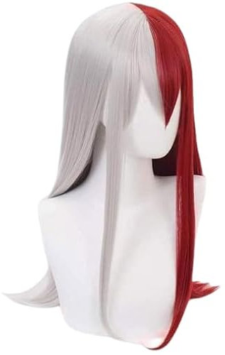 Kraja Cosplay Perücke Shoto Todoroki Weiblich für Akademie Fans Halloween Party Weiß und Rot (Todoroki weiblich)