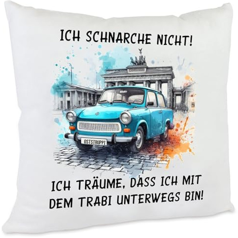 Kilala Personalisierbares DDR Trabi Kissen 40x40 cm – Flauschiges Deko-Kissen mit Trabant-Motiv in Berlin, Waschbar, Trabi Fans (Anti-Schnarch)