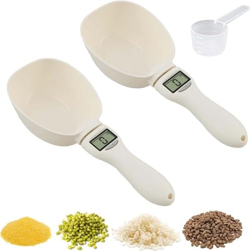 Food Measuring Scoop Scale, Emboadlie Food Measuring Scoop Scale, 5 Units of Measurement Digital Measuring Spoon, for Kitchen/Pet Food Measuring Scoop (2PCS)
