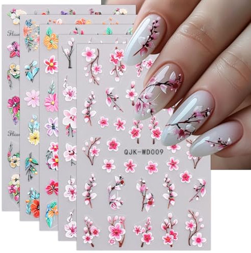 JMEOWIO Papillon Fleur Stickers Ongles Nail Art 6 Feuilles Autocollants Ongles Autoadhésif Deco Ongle Nail Art Design Manucure