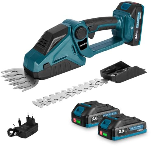 Yofidra Akku Heckenschere & Grasschere, Gartenschere Akku 2x2.0Ah,2-in-1 Strauchschere mit Bürstenloser Motor, Heckenschere Elektrische 90° Verstellbarer Kopf für Garten und Hecken