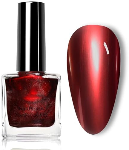 Chrome Metallic Nail Polish - Mirror Finish Wine Red - Quick Dry & Long-lasting - No UV Light Required - 3D Metal Effect