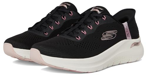 Skechers Women's Arch Fit 2.0 Easy Chic Sneaker, Black Mesh/Rose Gold Trim, 5 UK