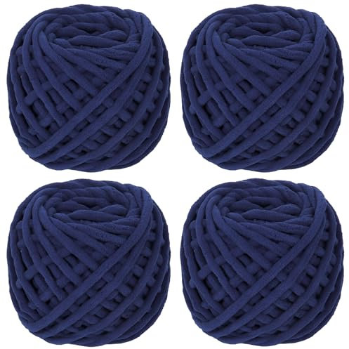 Coopay Chunky Wolle zum Häkeln, 4 x 90g Dicke Wolle zum Stricken Dickes Garn, Plüschgarn Wolle zum Stricken, Weich Wolle Dickes Garn Flauschig für Decken, Schals, Puppen - Marineblau
