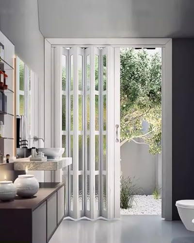 Cloison de séparation intérieure en accordéon en aluminium acrylique pour porte de buanderie, salle de bain, couloir (119,4 x 203,2 cm) - Blanc