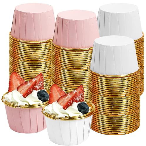 100 Pcs Paper Cupcake Cups,Cupcake Cups for Baking, Foil Cup Cake Cases,Muffin Cup Cake Cases,Greaseproof Foil Baking Cups Paper Wrappers Reusable Metallic Cake Cups Muffins Pastry Molds Party Décor